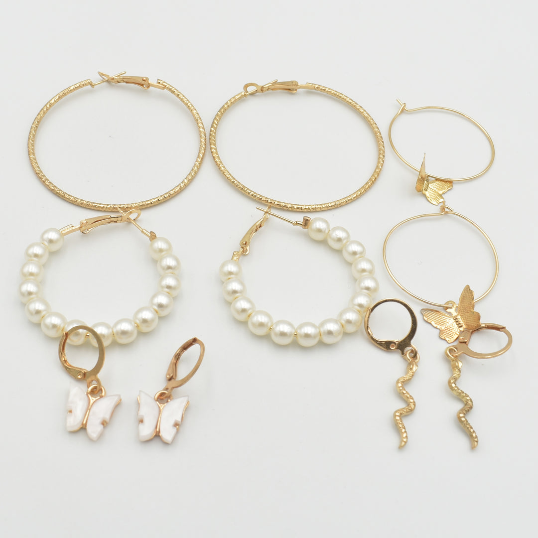 Gold Butterfly Snake Huggies 5-Pack Earrings