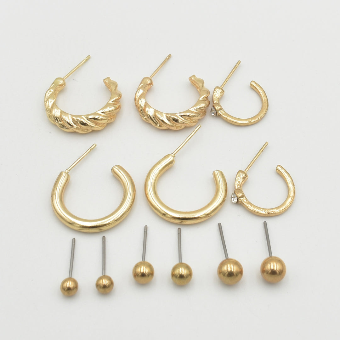 Gold Croissant Plain 6-Pack Earrings