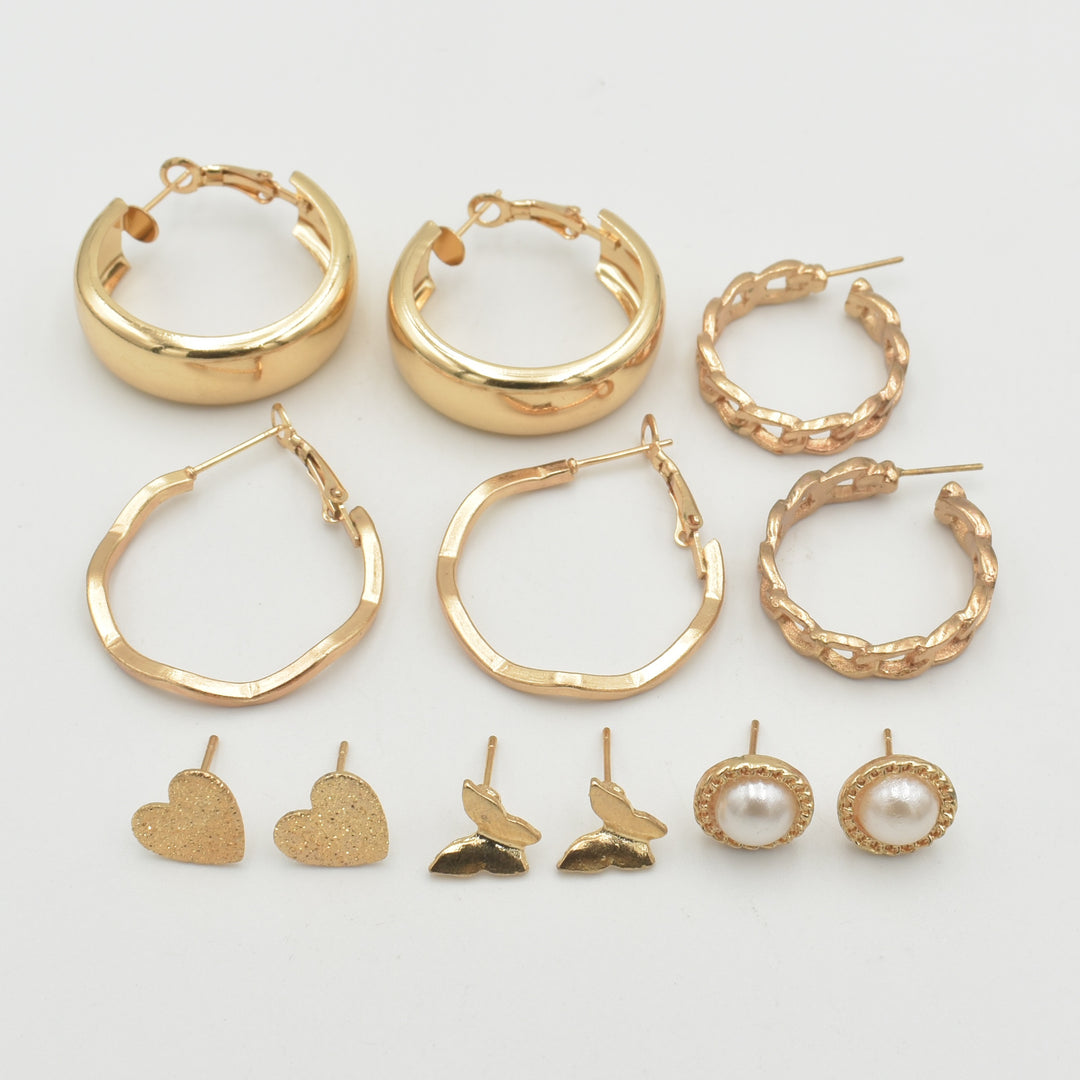 Gold Thick Hoop 6-Pack Earrings