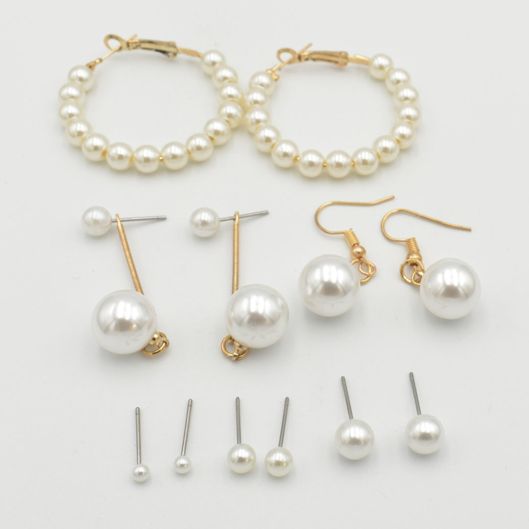 Gold Pearl Stud 6-Pack Earrings