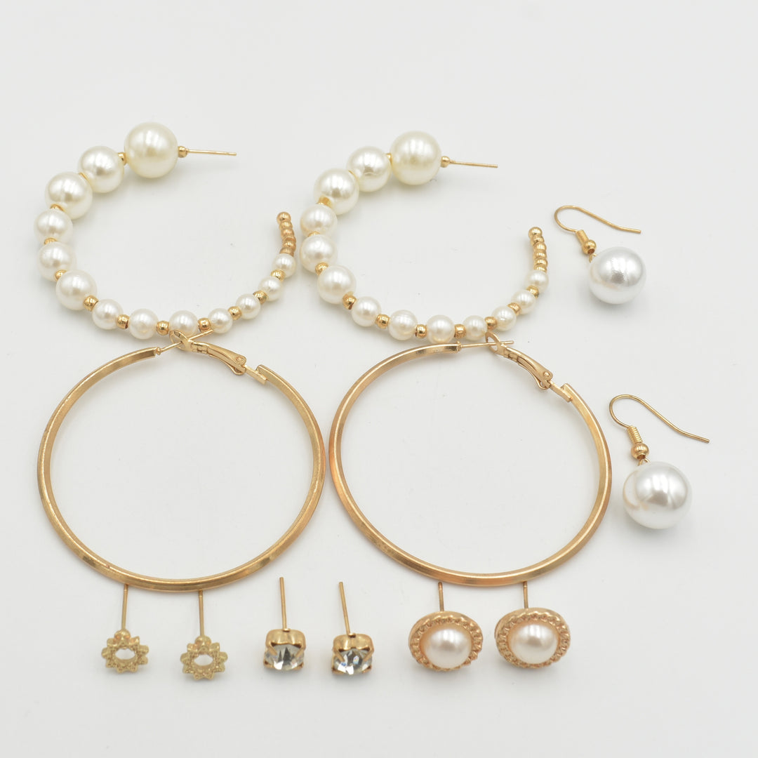 Gold Pearl Drop 6-Pack Earrings