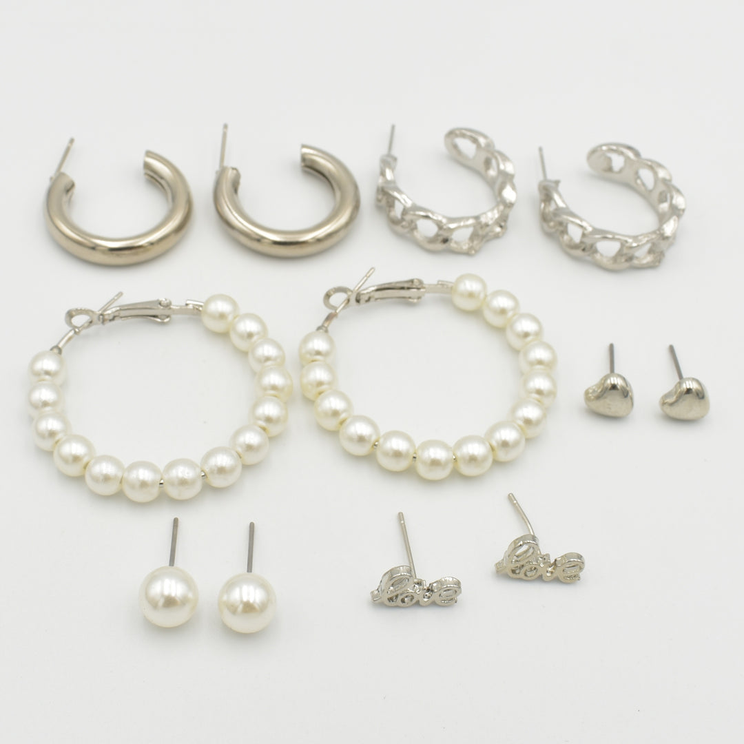 Silver Curb Link Hoop 6-Pack Earrings