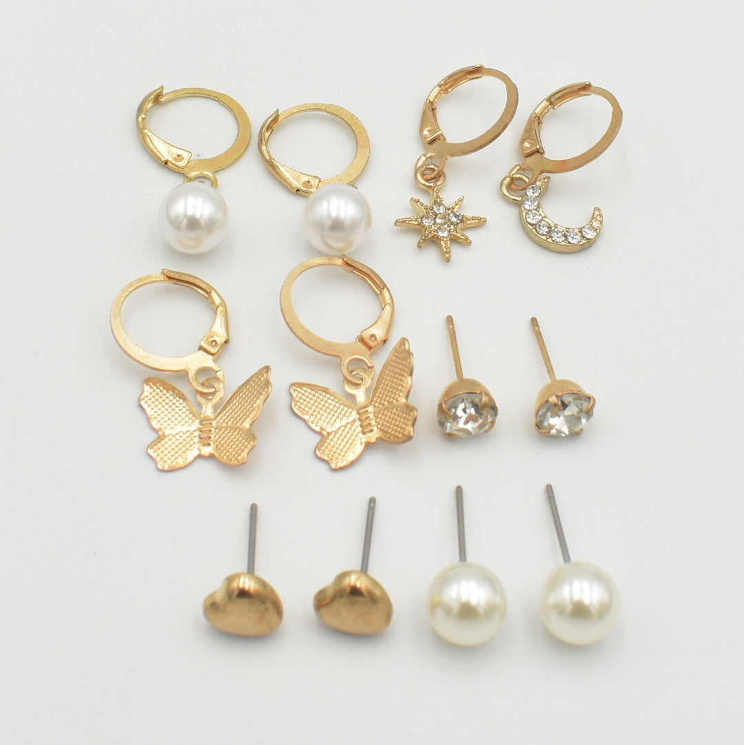 Gold Pearl Huggies 6-Pack Earrings