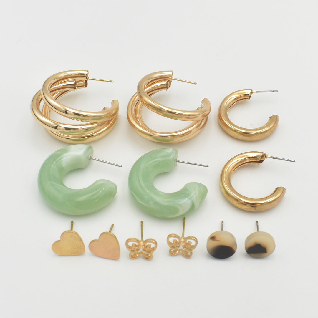 Gold Heart Statement 6-Pack Earrings