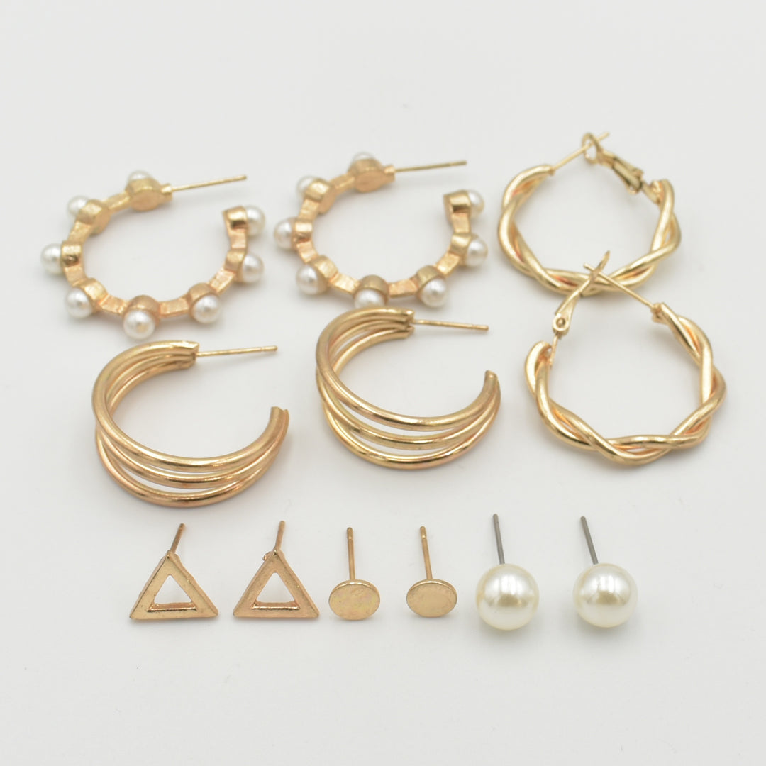 Gold Pearl Triangle 6-Pack Earrings