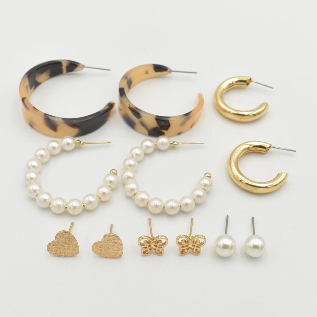 Gold Acrylic Printed 6-Pack Earrings
