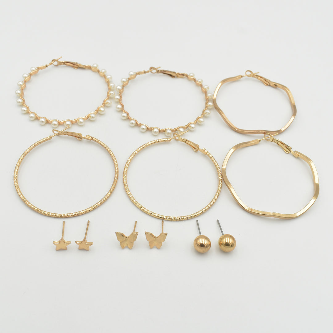 Gold Pearl Dotted Hoop 6-Pack Earrings
