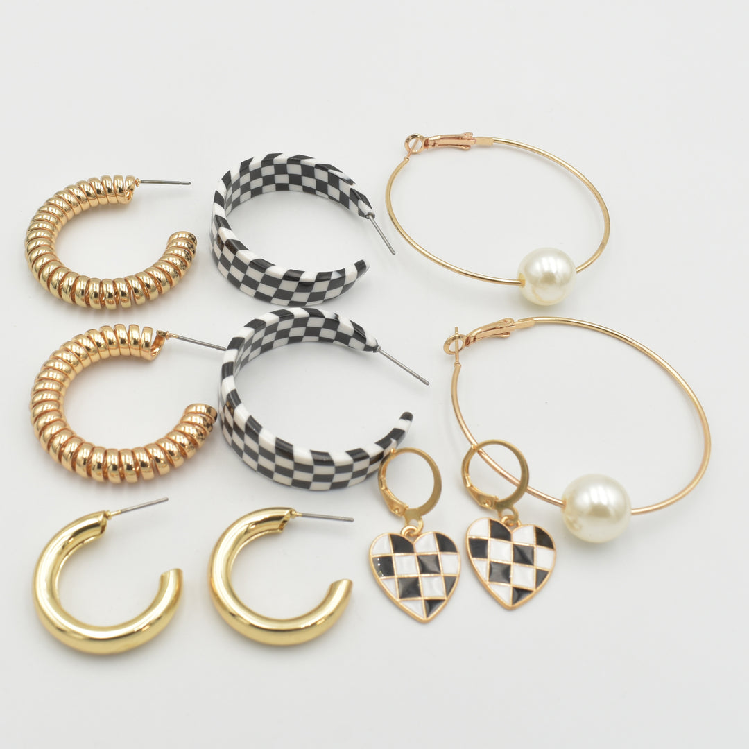 Black & White Hoop Pear 5-Pack Earrings
