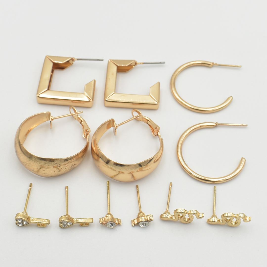 Gold Square Key 6-Pack Earrings