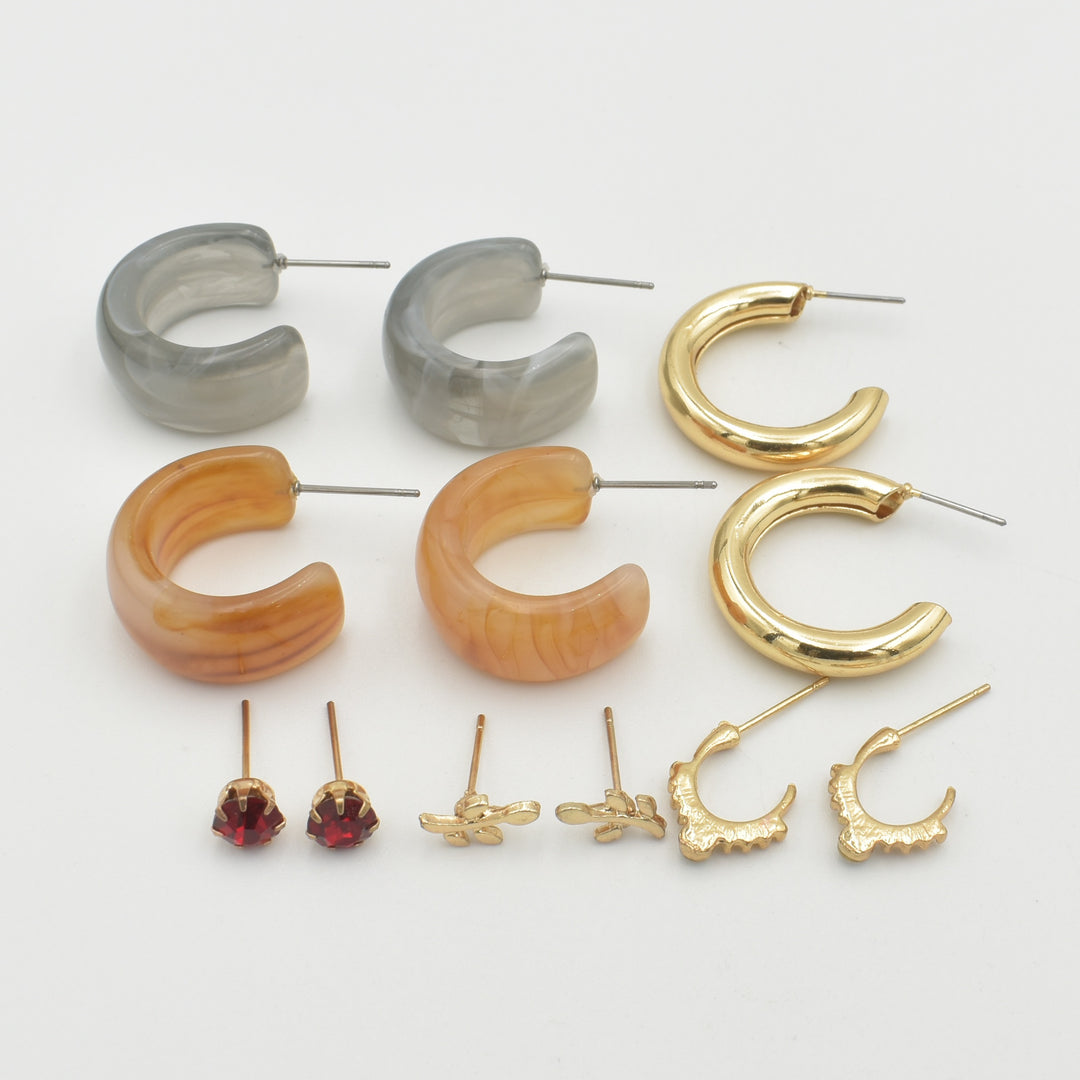 Gold Brown Acrylic 6-Pack Earrings