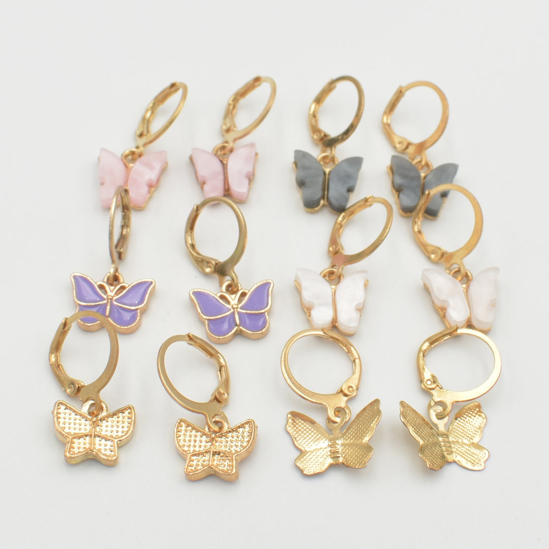 Gold Butterfly Textured Huggies 6-Pack Earrings
