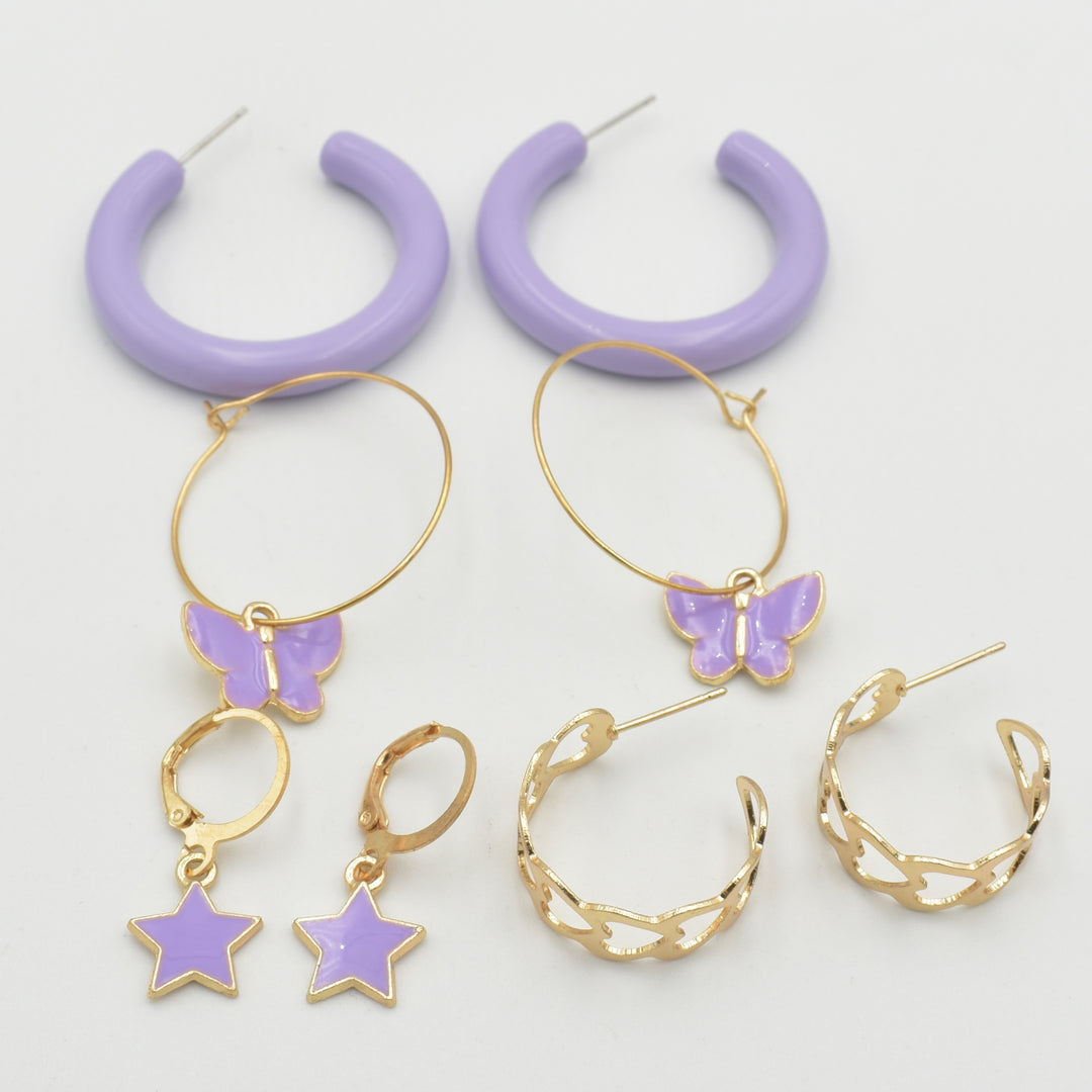 Purple Butterfly Star 4-Pack Earrings