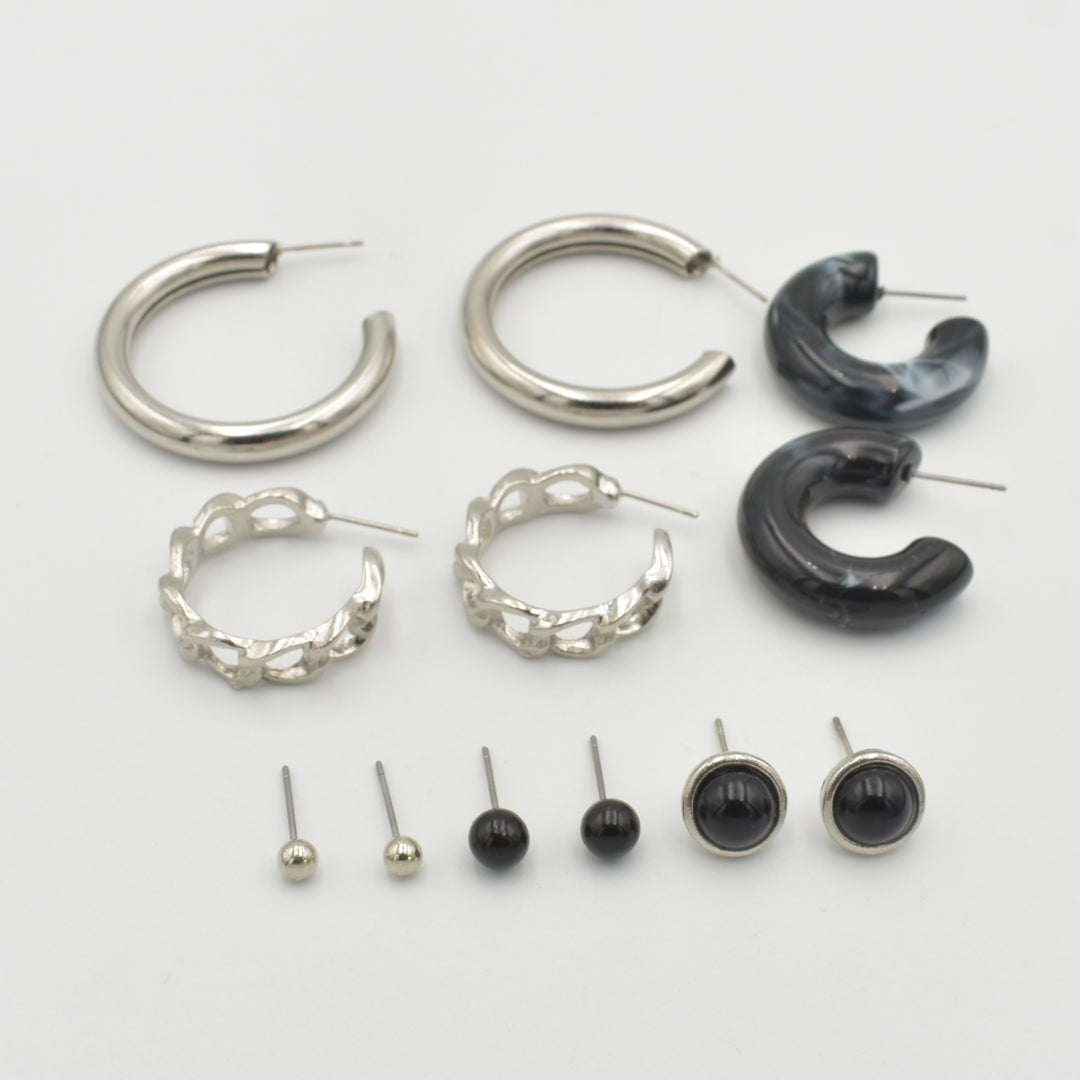 Silver Medium Hoop 6-Pack Earrings