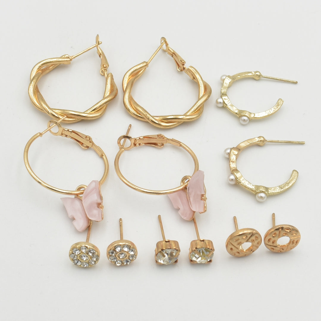 Gold Twisted Diamante 6-Pack Earrings