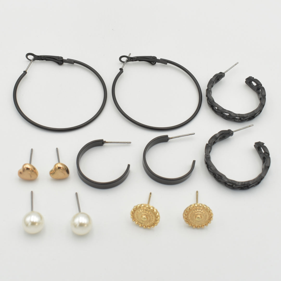 Black Hoop Heart 6-Pack Earrings