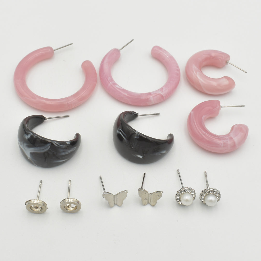 Pink Acrylic Butterfly 6-Pack Earrings