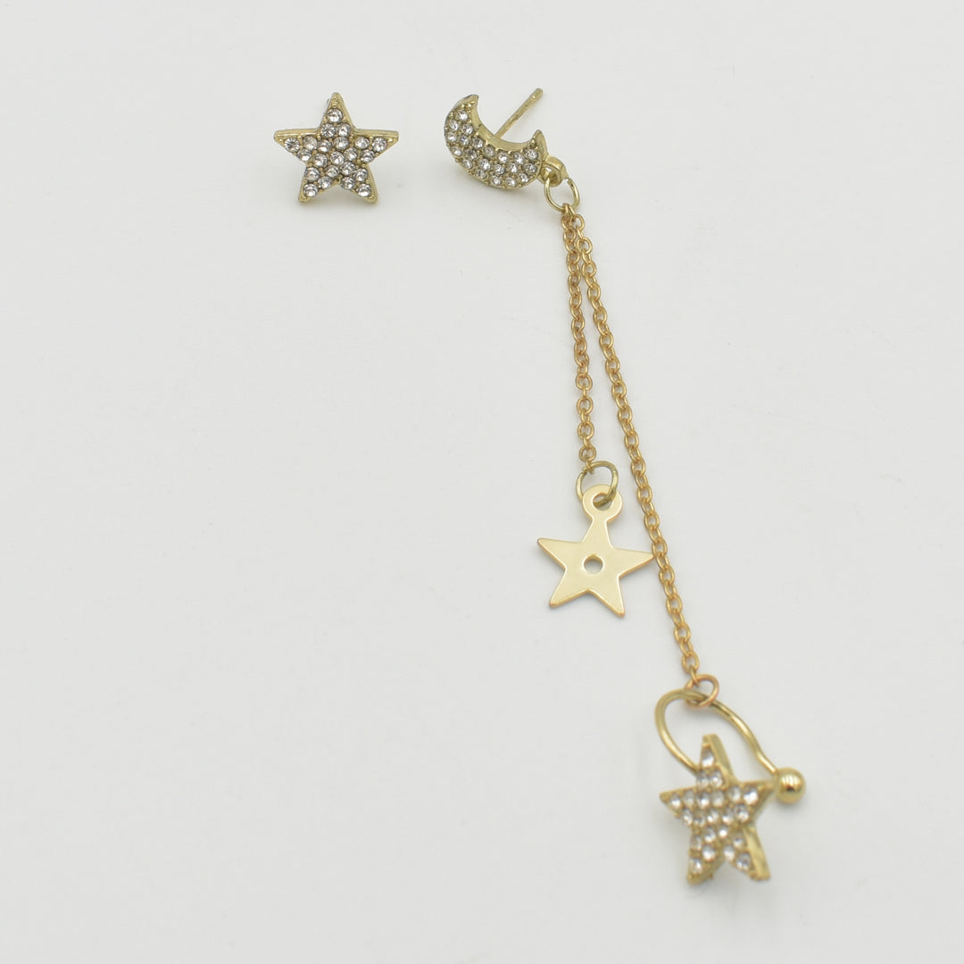 Gold Moon and Star Drop Earrings