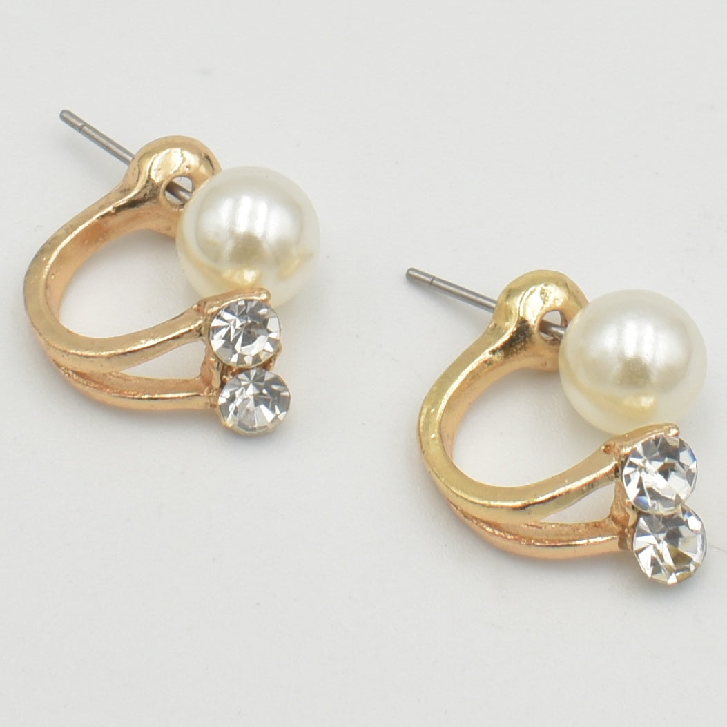 Gold Cubic Pearl Stud Earrings
