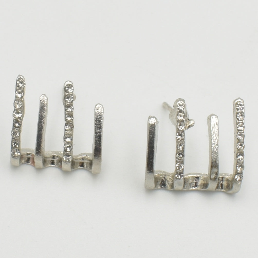 Silver Fork Diamante Stud Earrings