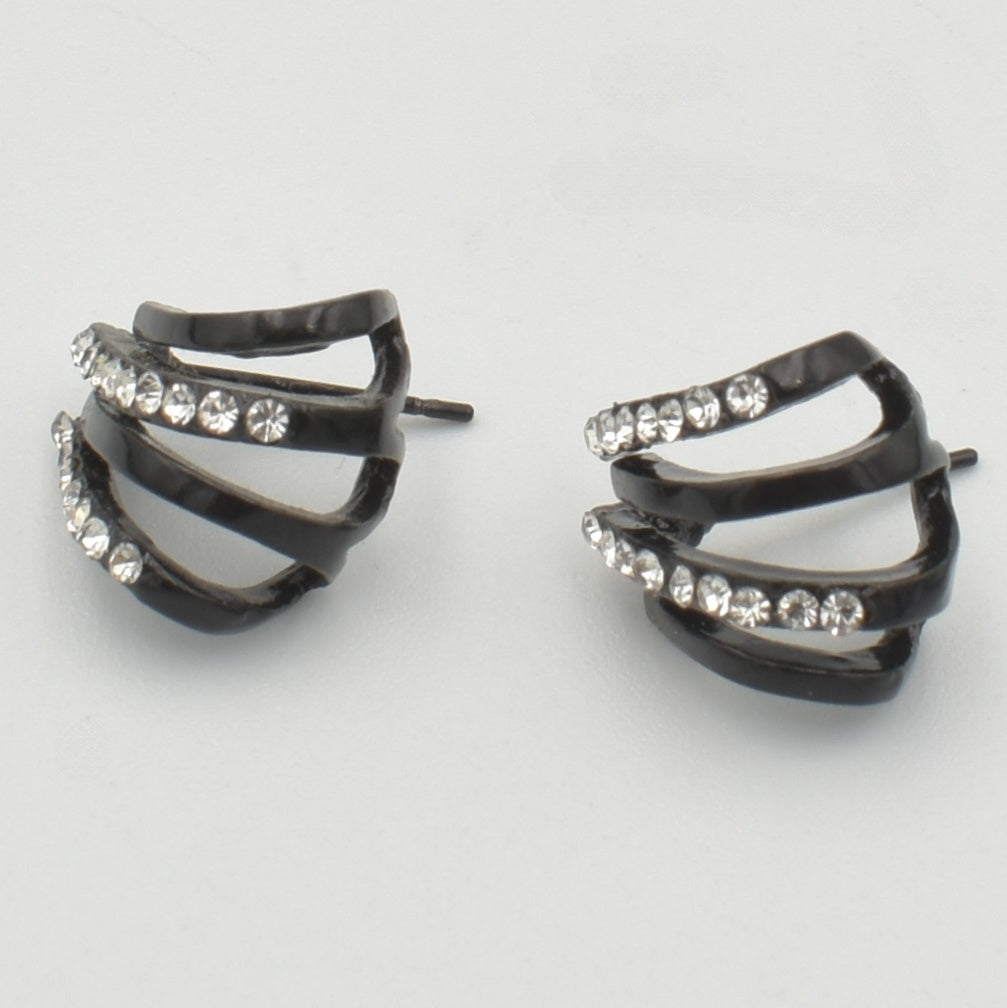Black Fork Diamante Stud Earrings