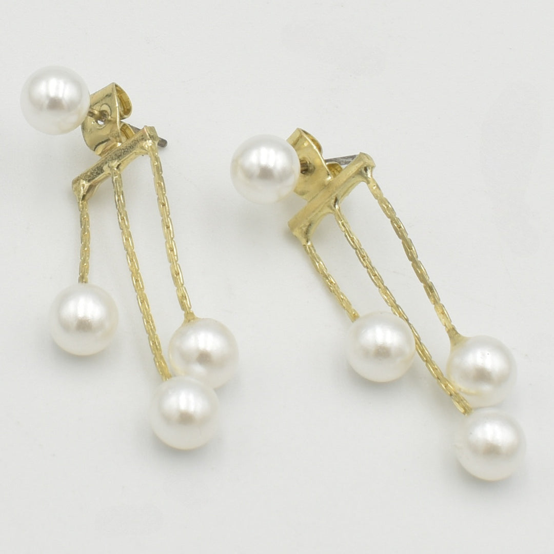 Gold Pearl Balls Drop Earrings