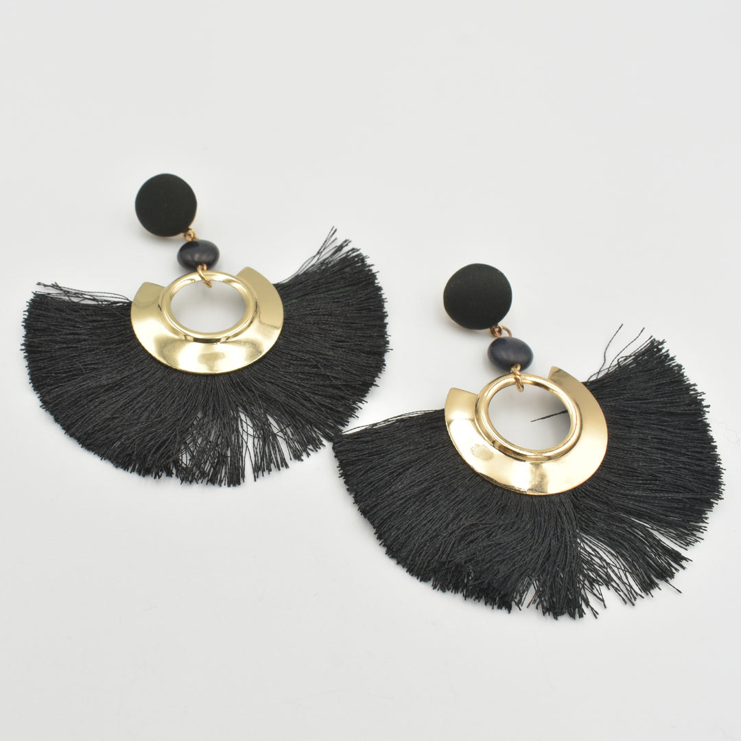 Black Fluffy Drop Earrings