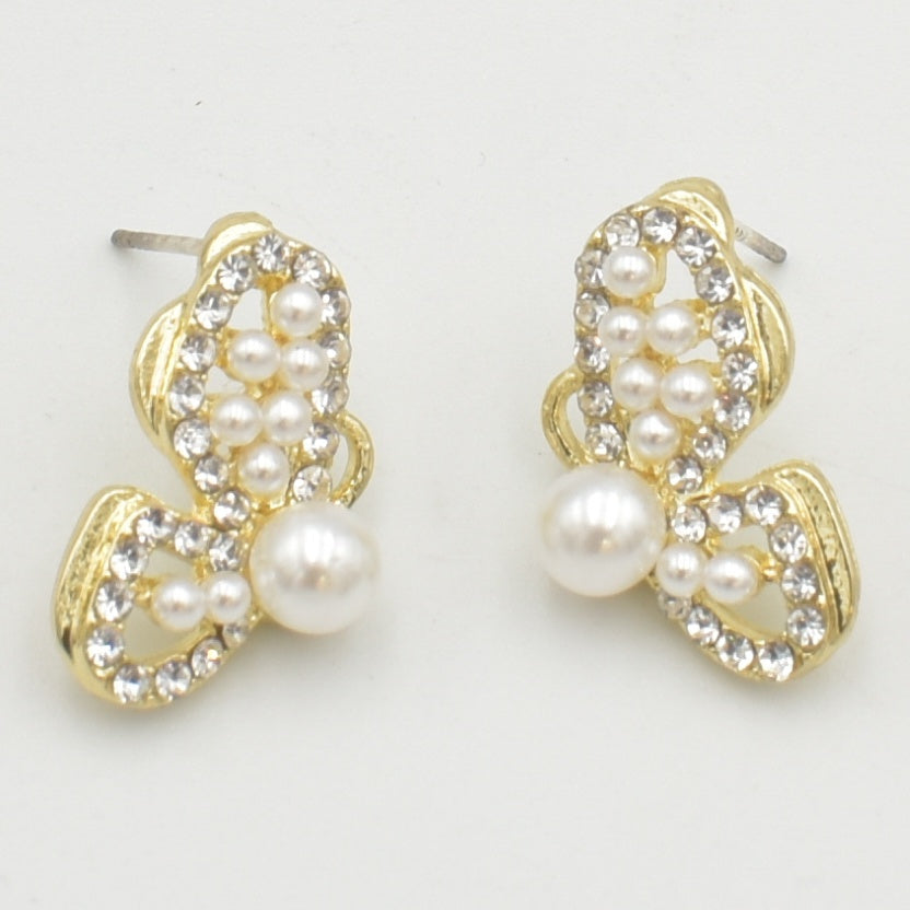Gold Pearl Beaded Butterfly Earrings