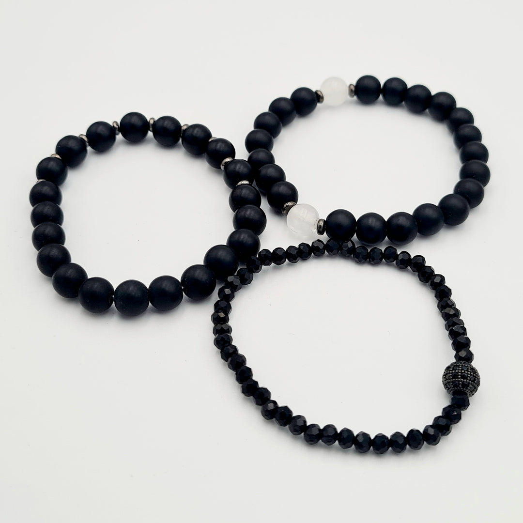 Black Diamante Beaded 3-Pack Bracelets