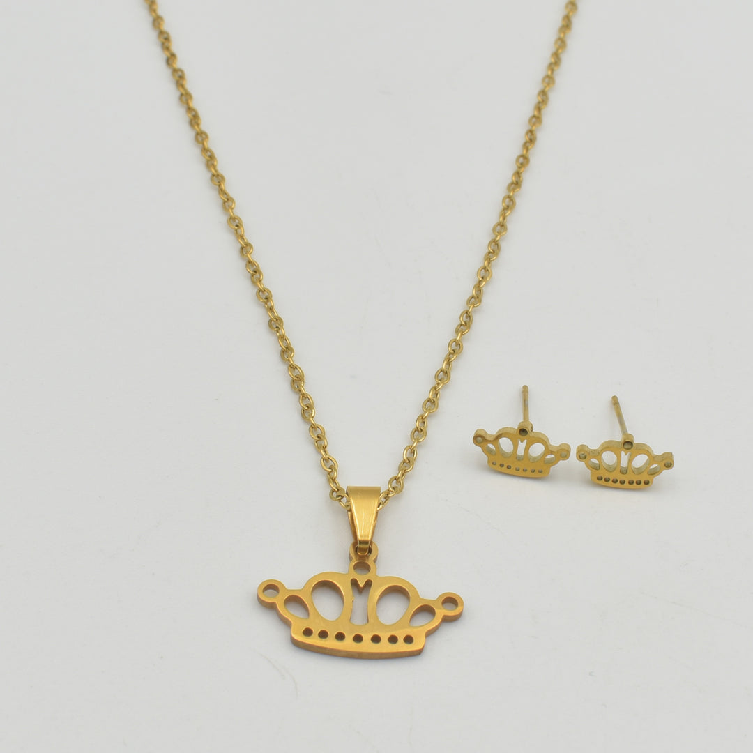 Gold Crown Necklace Set