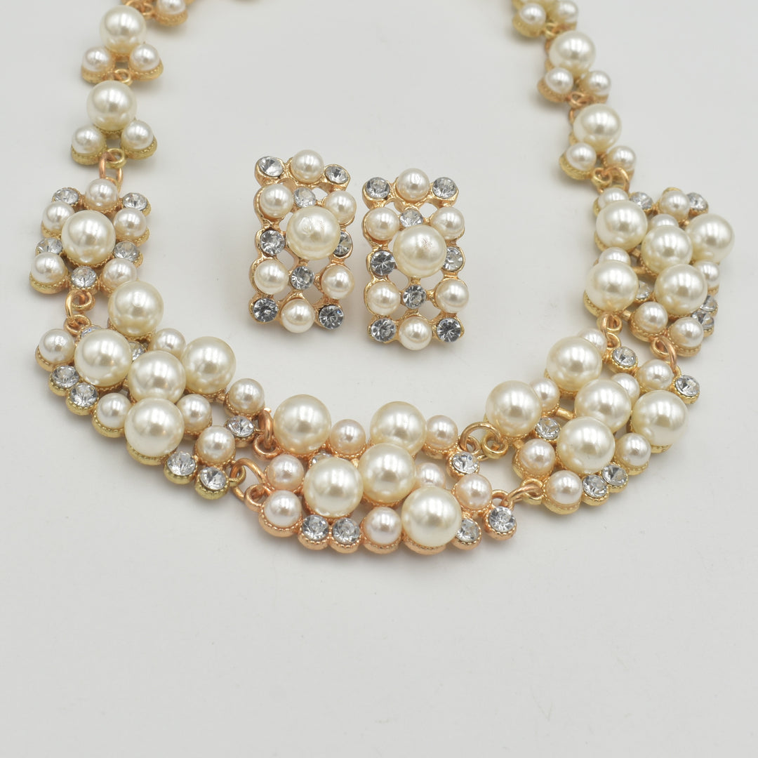 Gold Pearl Designed Diamante Necklace Set