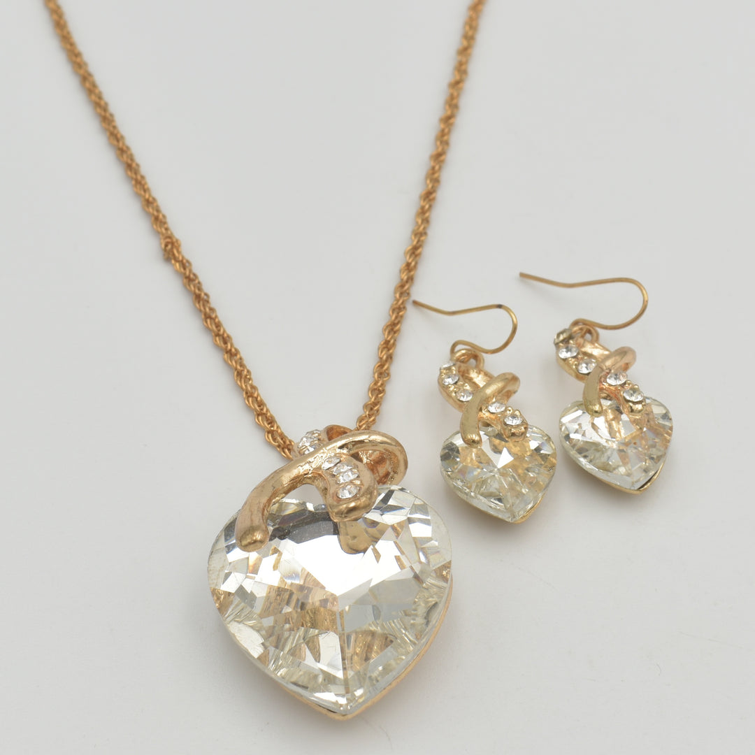 Gold Clear Bow Diamante Necklace Set