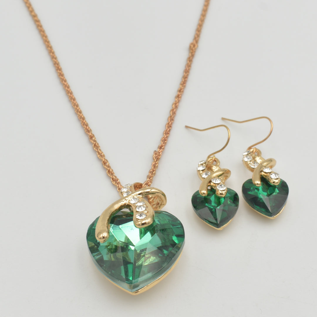 Gold Paridot Bow Diamante Necklace Set