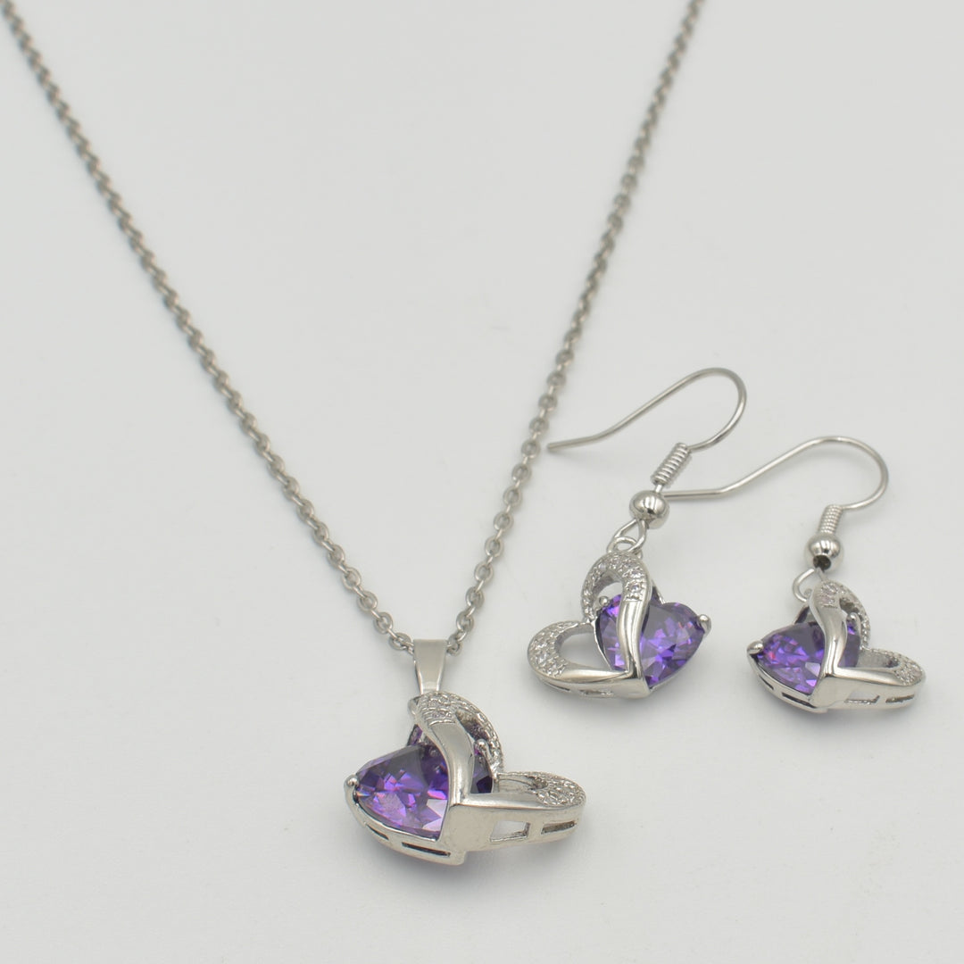 Silver Purple Heart Designed Necklace Set
