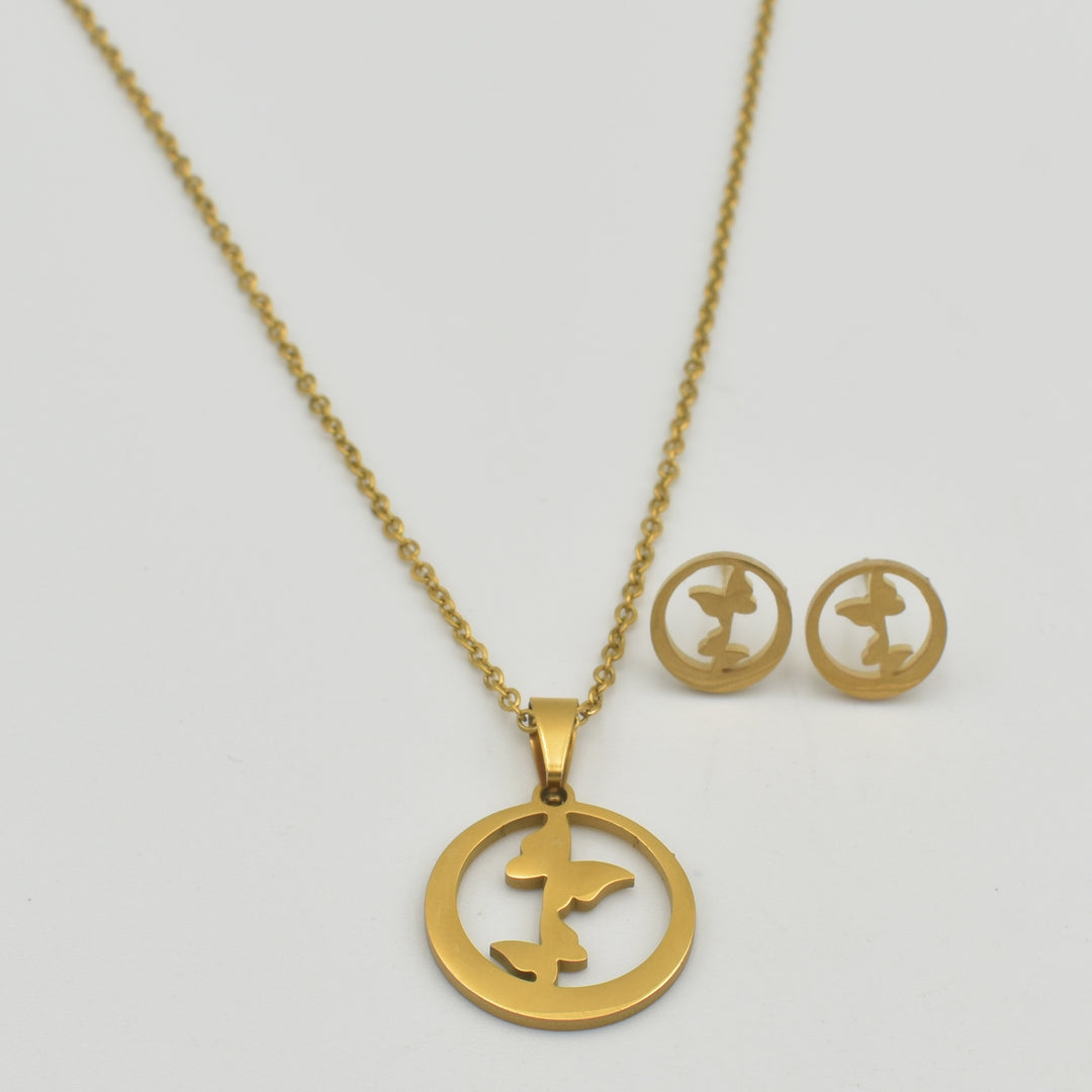 Gold Butterfly Pendant Necklace Set