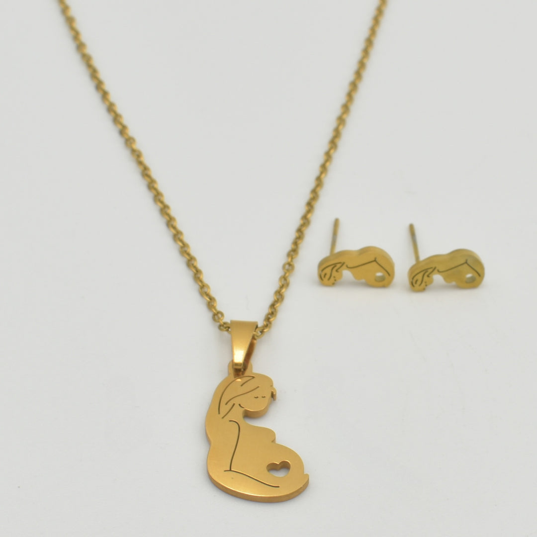 Gold Pregnant Mom Baby Necklace Set