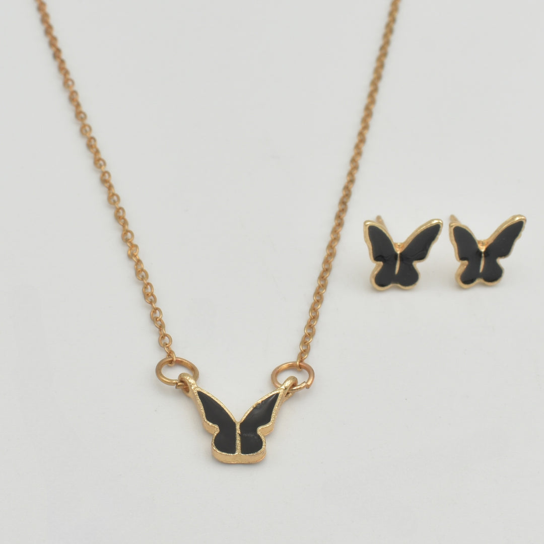 Gold Black Butterfly Coated Necklace Set