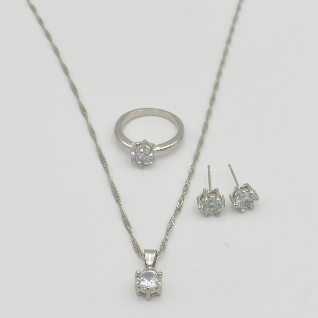 Silver 6-Claw Diamante Necklace Set