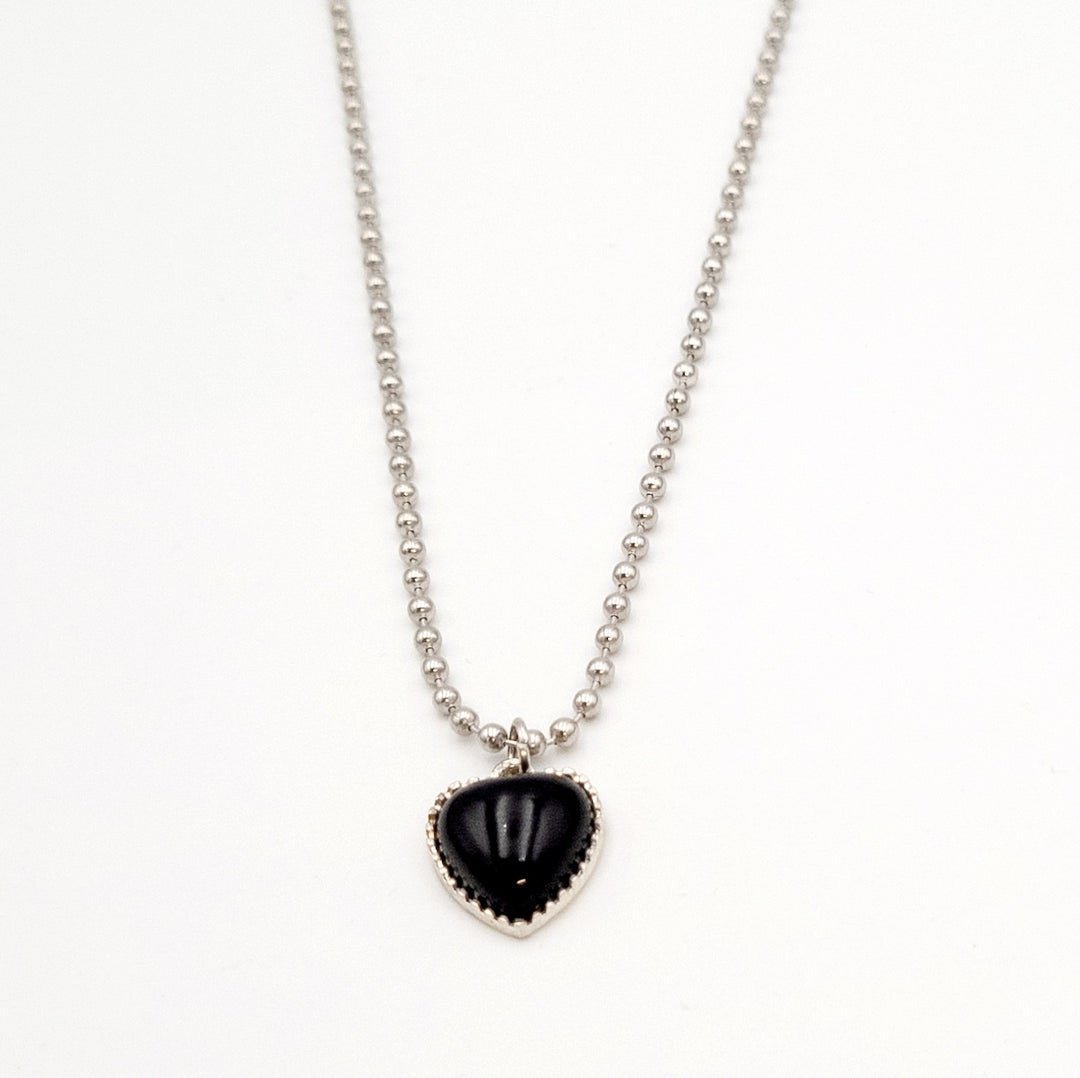 Silver Heart Beaded Chain Necklace