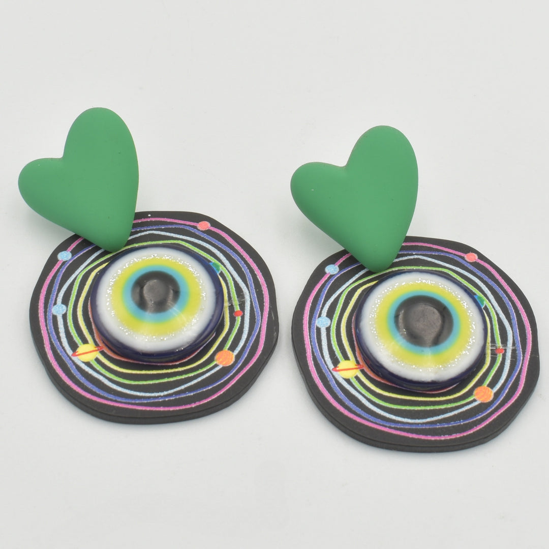 Green Heart Eye Drop Earrings