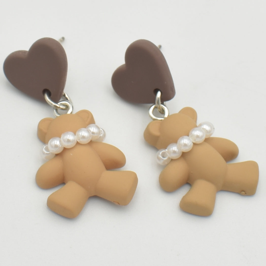 Brown Teddy Heart Drop Earrings