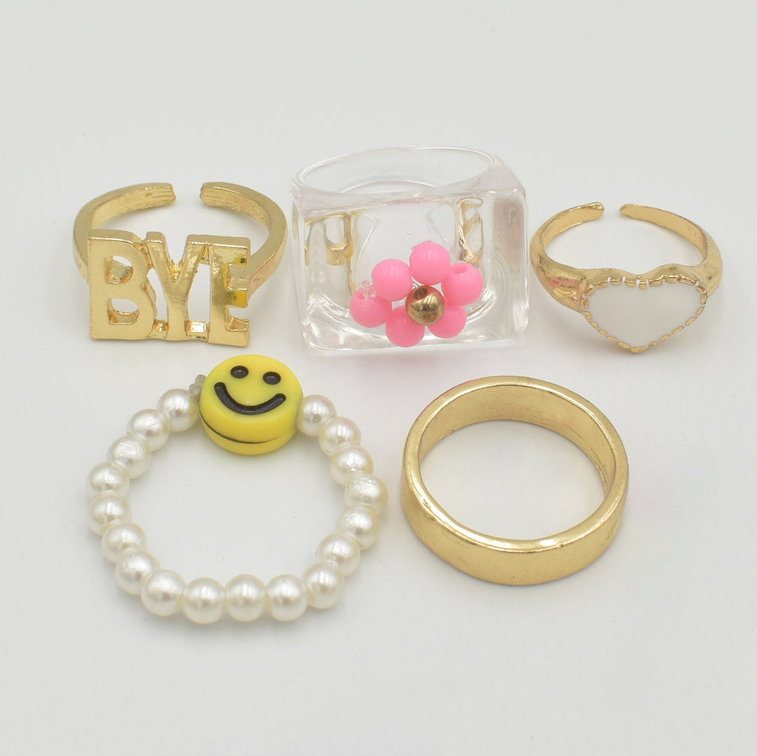 Gold BYE 5-Pack Rings