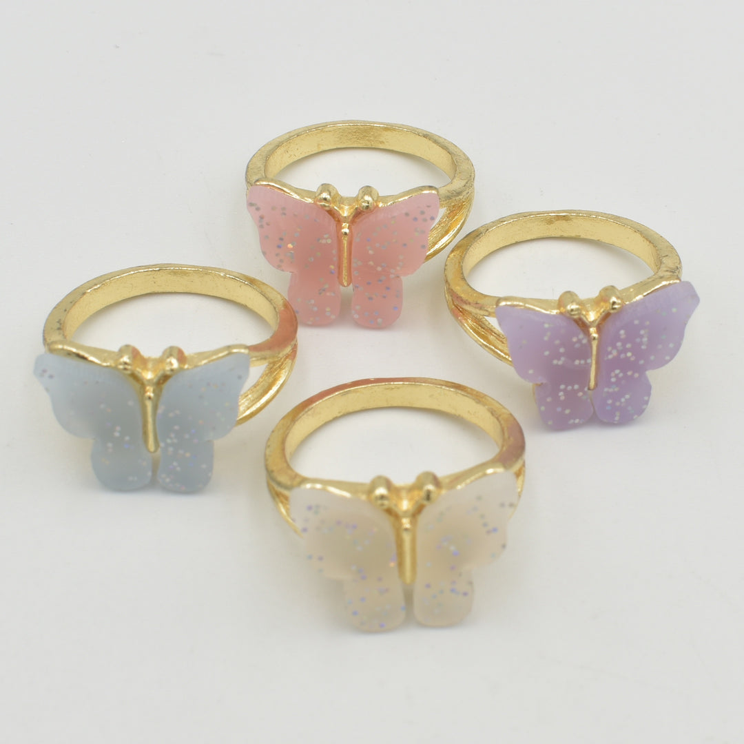 Kids Colourful Butterfly 4-Pack Rings