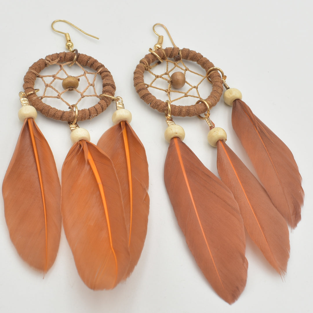 Brown Feather Drop Earrings