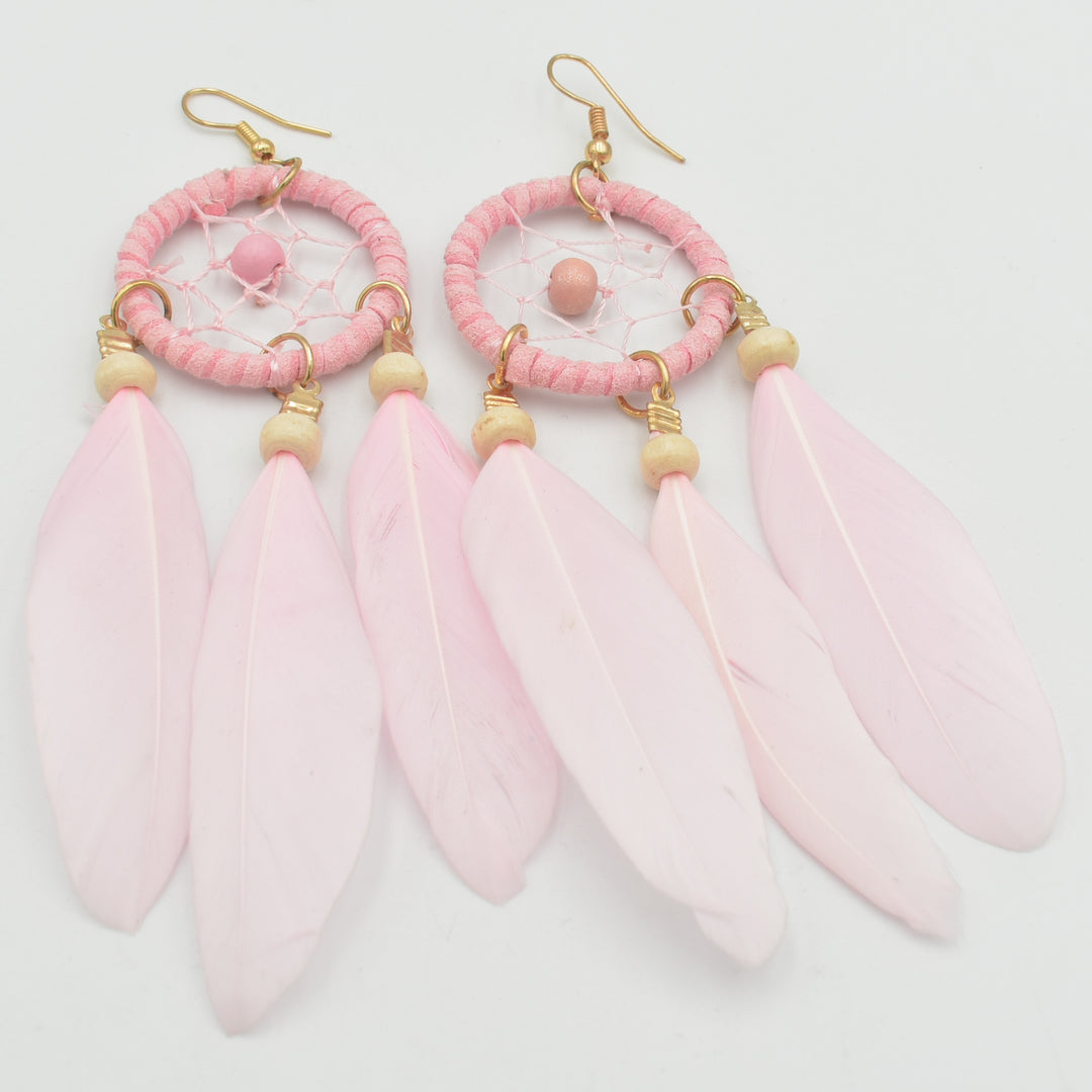 Pink Feather Drop Earrings
