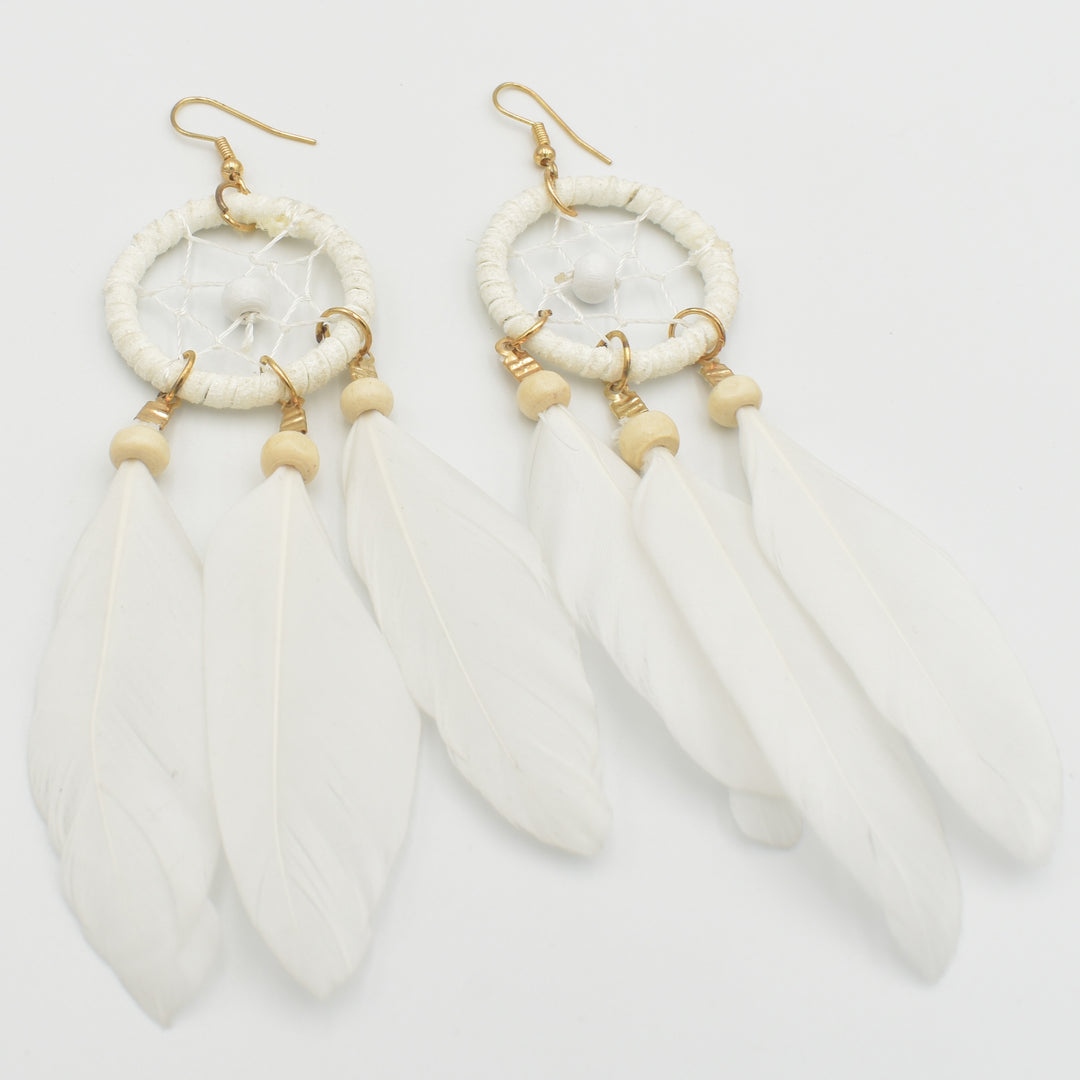 White Feather Drop Earrings