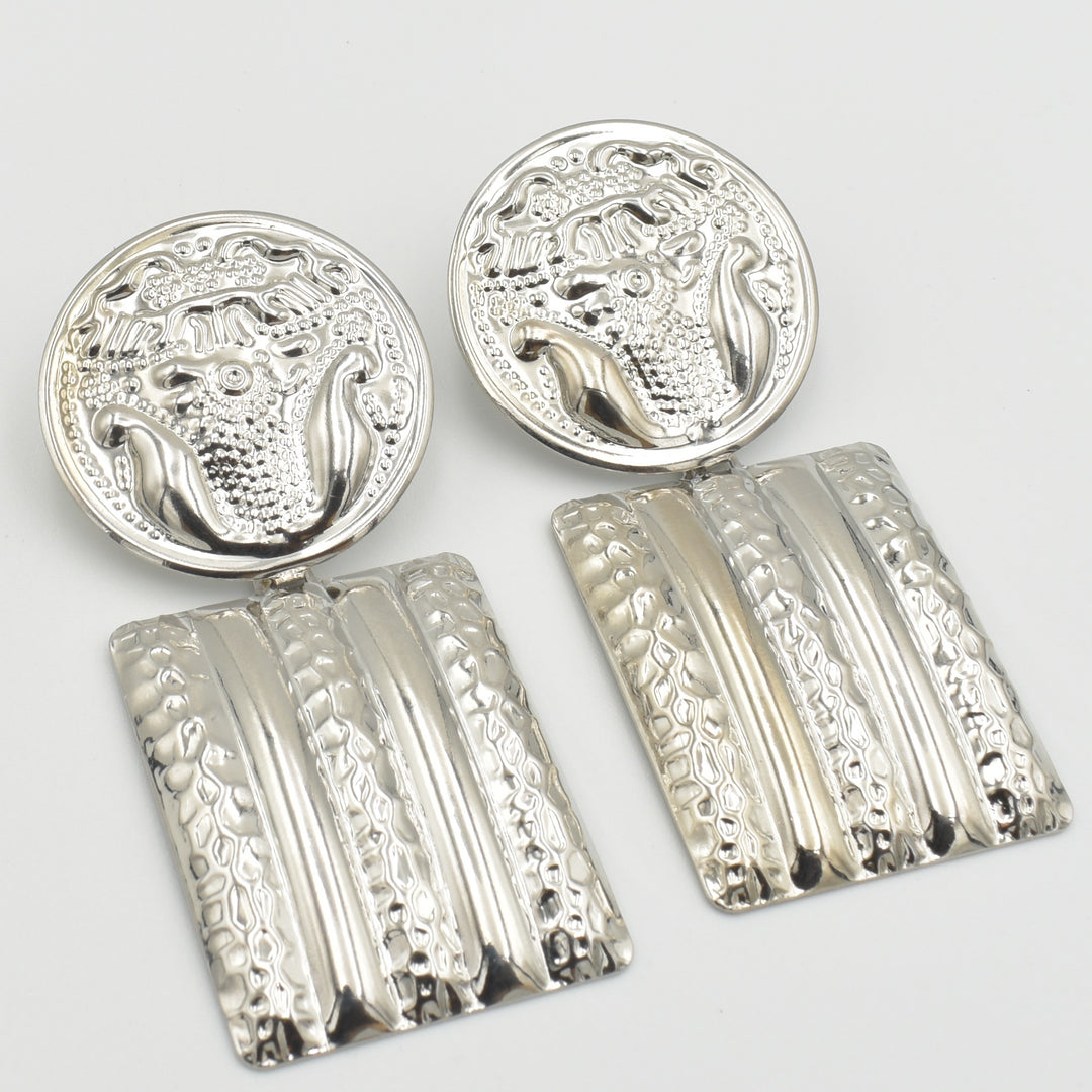 Silver Shiny Designed Drop Earrings
