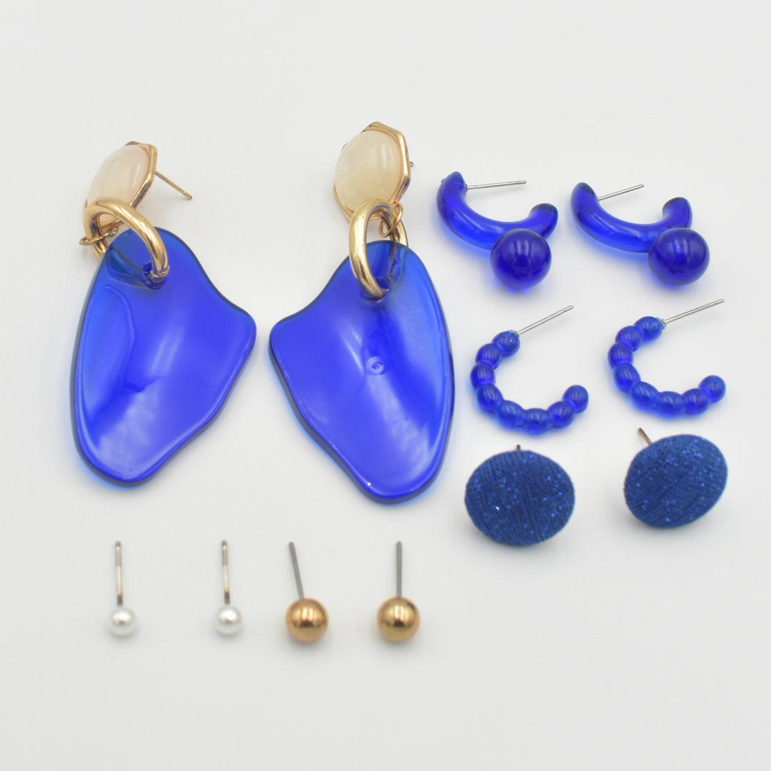 Navy Blue Stylish Pearl 6-Pack Earrings