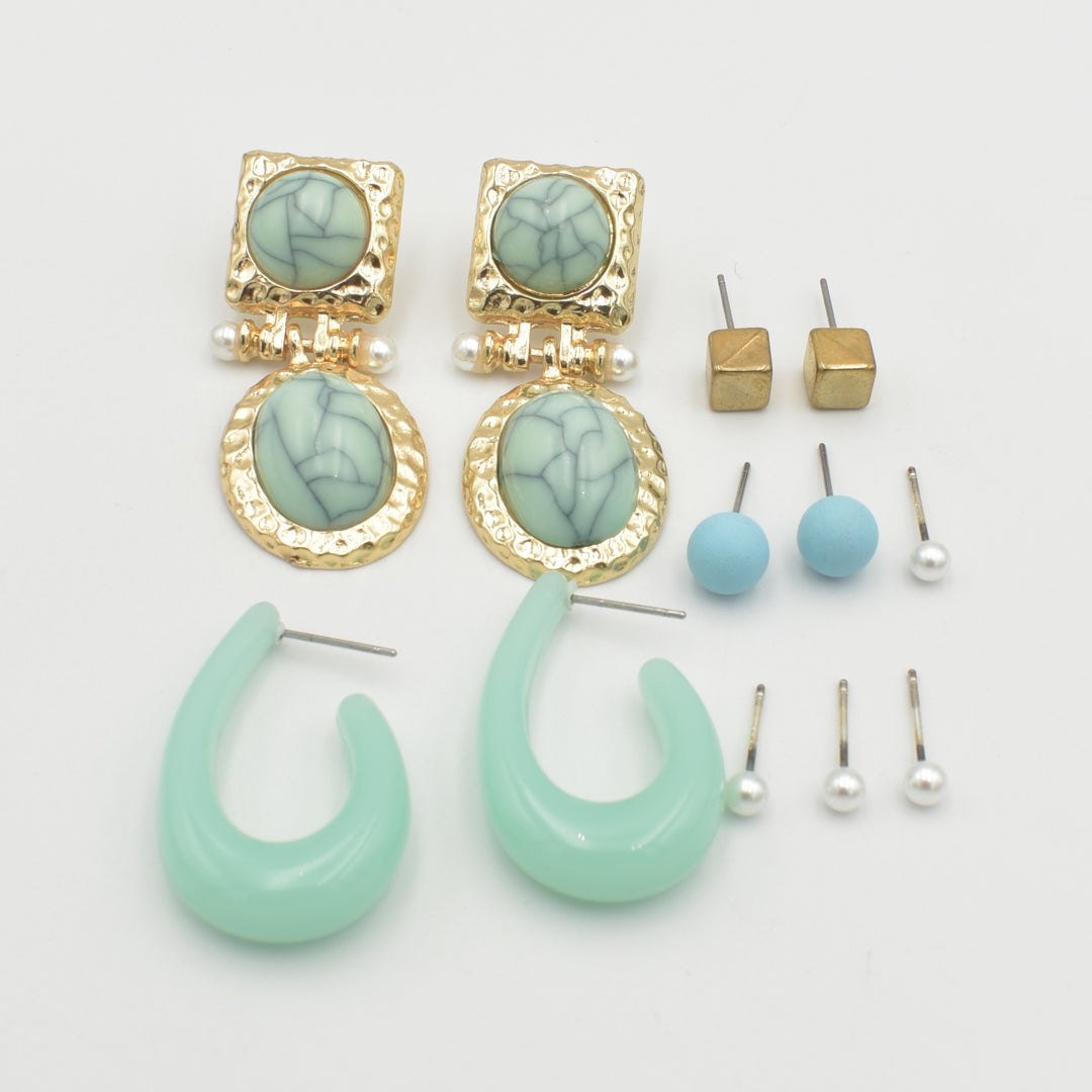 Blue Anchor Hoop 6-Pack Earrings