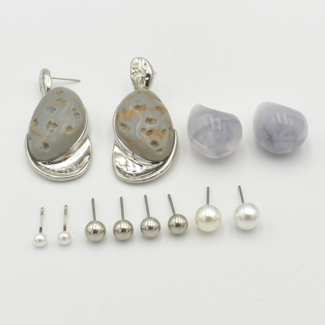 Silver Stud Grey 6-Pack Earrings