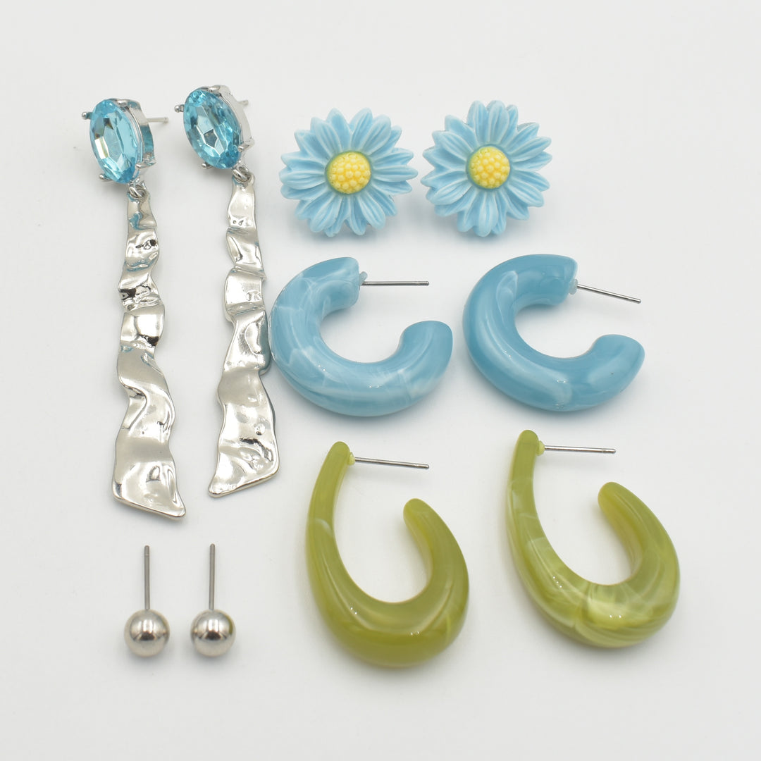 Silver Blue Stone Drop 5-Pack Earrings